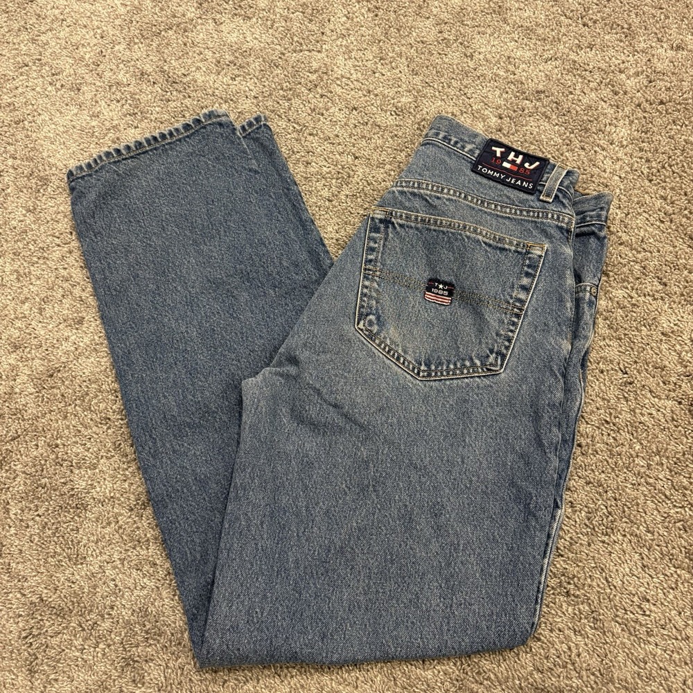 Vintage Tommy Hilfiger Jeans 32x34 Blue Men Baggy Distressed USA Star Patch